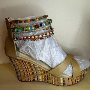 Colorful Beaded Wedge Sandals